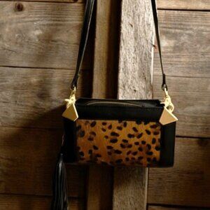 ICONIC REAL calf fur exotic look leather crossbody bag rich brushed gold EUC